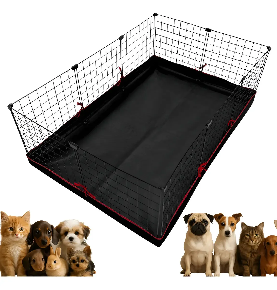 Cercadinho Aramado Grade Grande Para Pet Superior 120x80 Cor Preto-vermelho