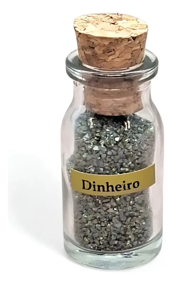 Garrafa Com Pedras De Pirita para Dinheiro e Prosperidade – Marca Flash