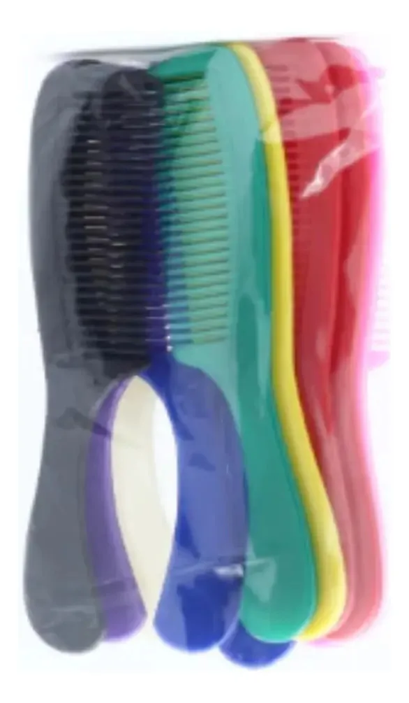 Kit 12 Pentes Plásticos Marilu Hair Colorido Cabo Anatômico Uso Diário