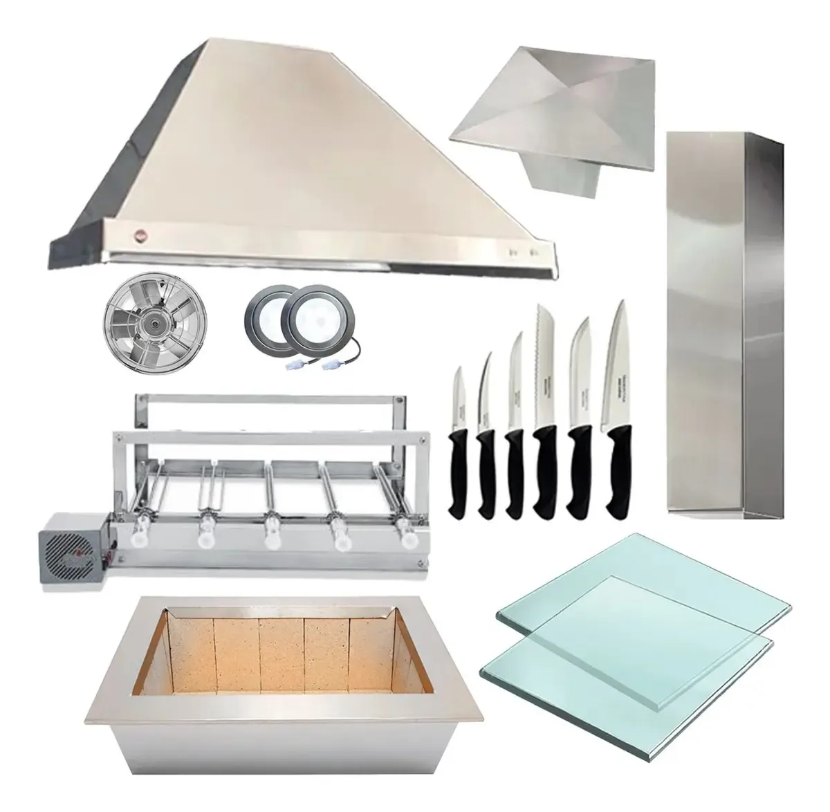 Kit Gourmet completo braseiro coifa e grill 100% inox Edien