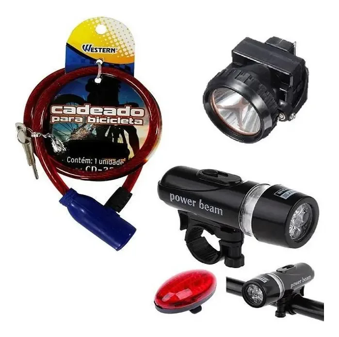 Kit Segurança Ciclismo Moto Lanterna Luz Capacete Cadeado