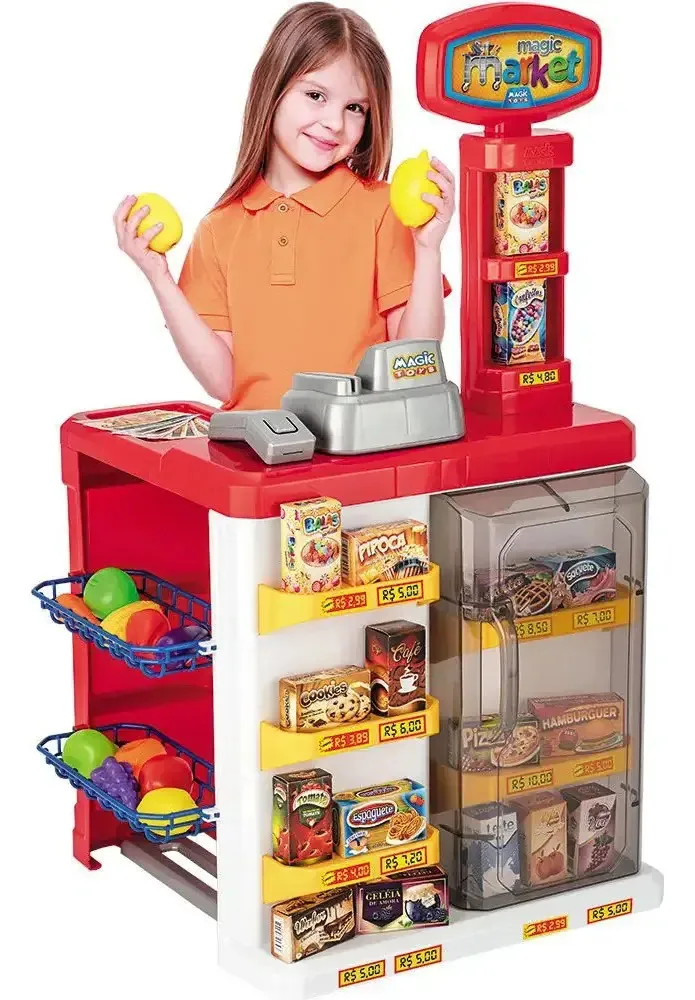 Mercadinho Infantil Magic Market Vermelho Com Caixa Registradora Magic Toys