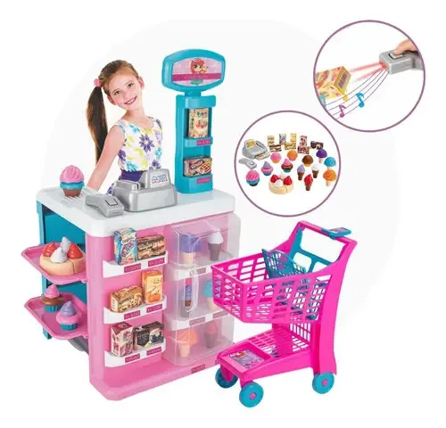 Mini Mercadinho Confeitaria Infantil Magic Toys c/ Carrinho e Acessórios