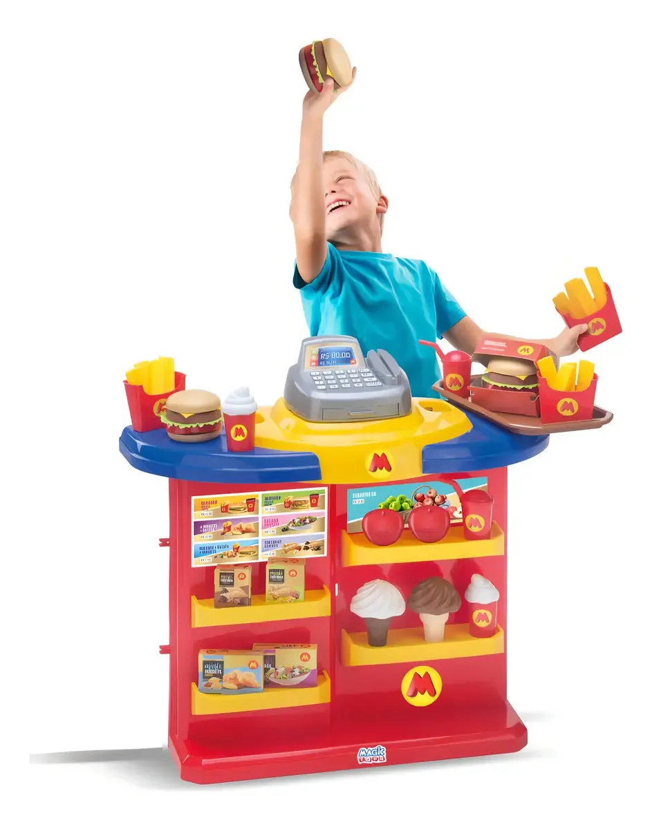 Mini Hamburgueria Magic Toys Caixa Registradora Amarelo Infantil