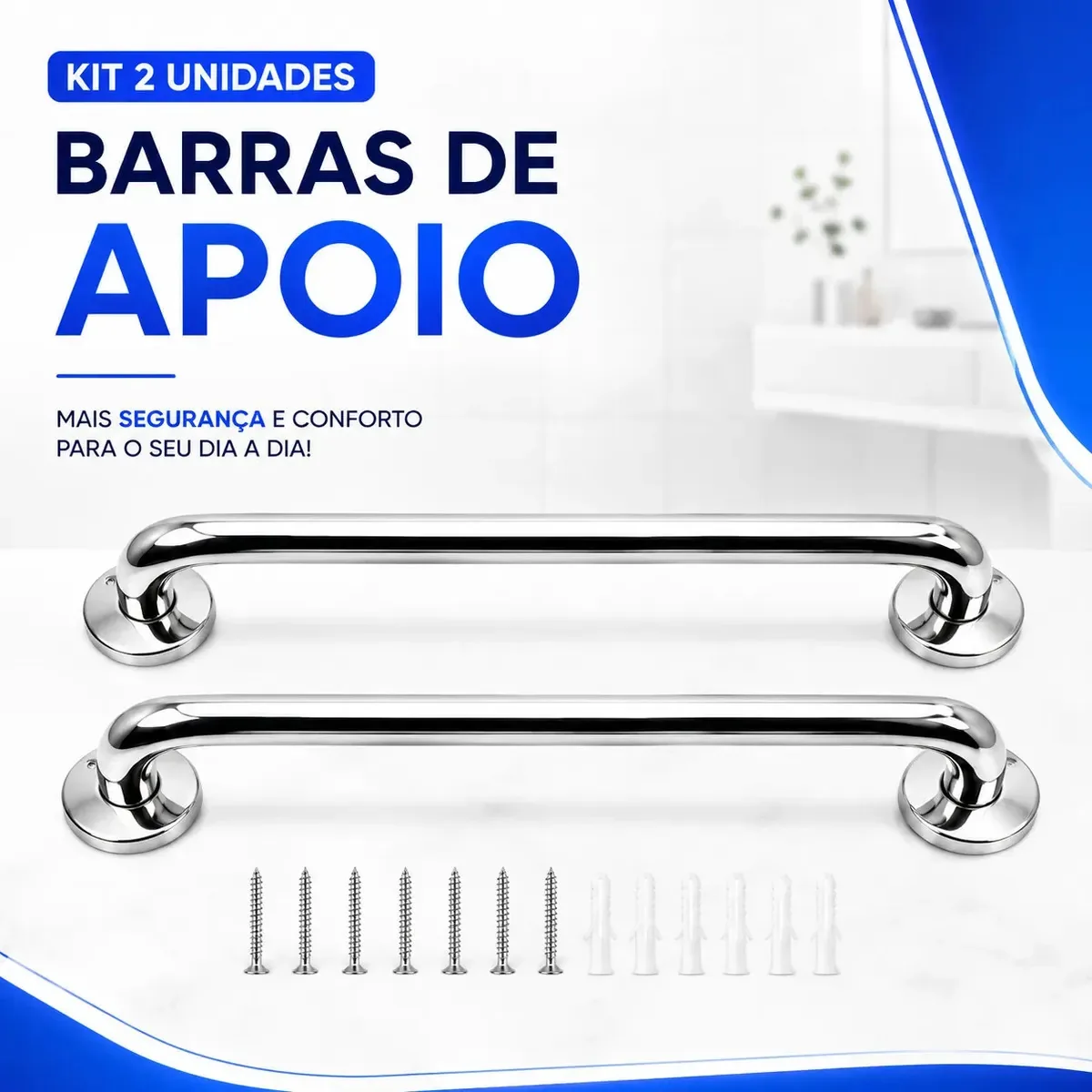 Barra de Apoio Reta 80cm Aco Inox 304 Polido para Banheiro Alca de Seguranca e Acessibilidade Idoso Deficiente PCD Corrimao Antiderrapante Prateado Nautilus Ocean