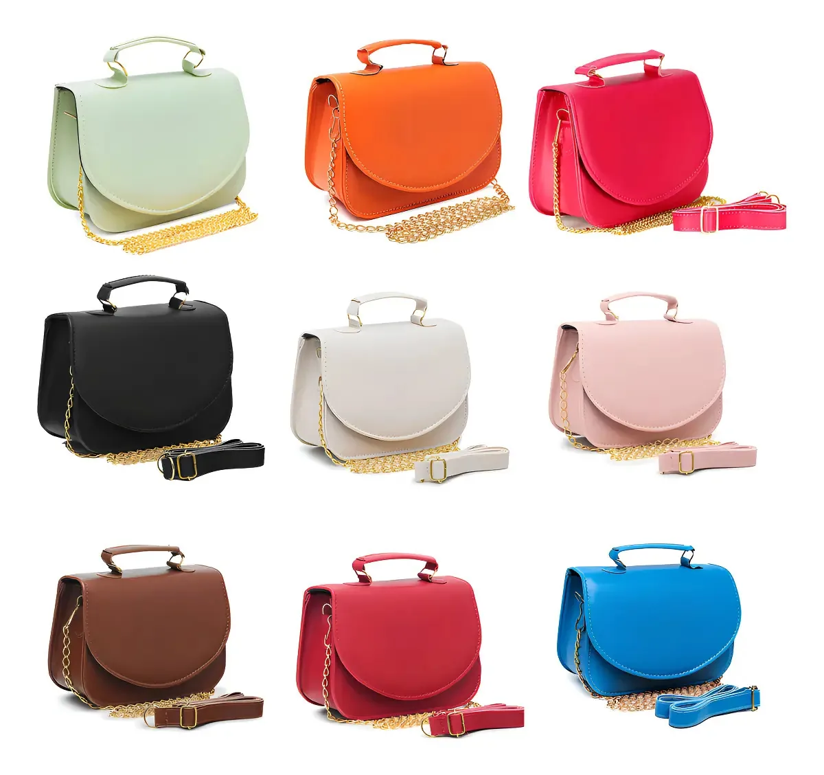 Kit 5 Bolsas Cores Atacado + Ferragens Ouro Desenho do tecido Liso