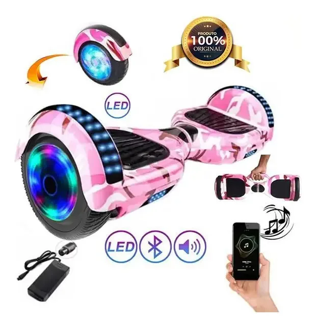 Hoverboard Overboard Skate Elétrico Led Rosa Camuflado Nº27