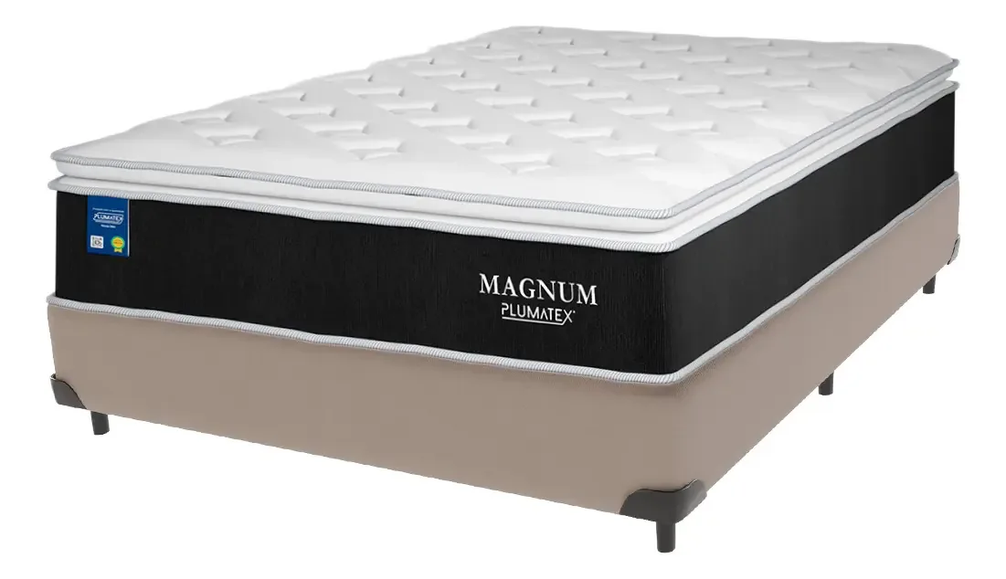 Cama Box Casal Bege Colchão Plumatex Magnum Pillow Top