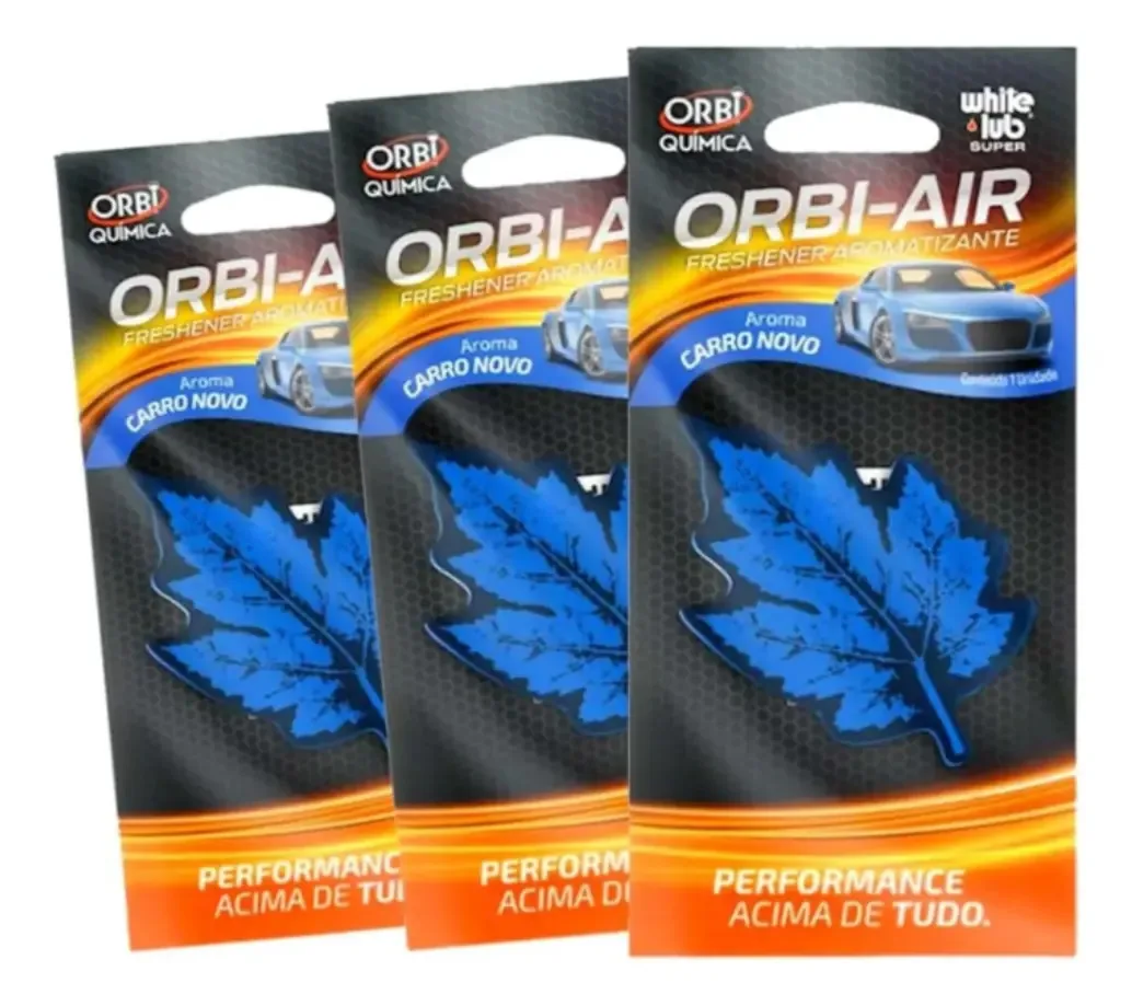 Kit 3 Aromatizantes Orbi Química Para Retrovisor Carro Azul