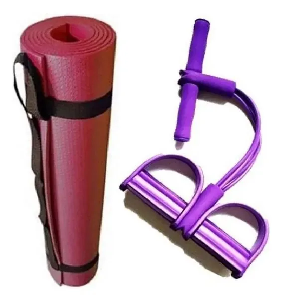 Tapete Yoga Eva Com Alça Vermelho Extensor Reforçado Pilates
