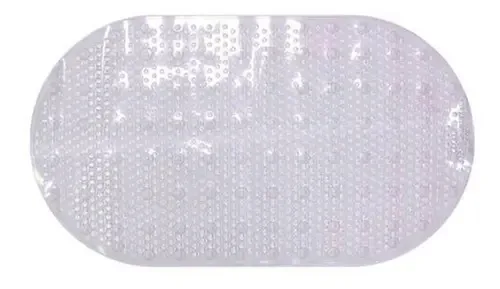 Tapete Antiderrapante Cinza 68x37cm Oval Massageador Ventosas