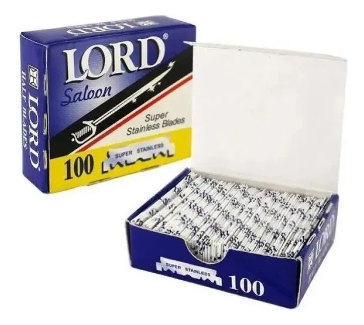 Lâminas De Barbear Lord Azul Navalha Cortada C/100