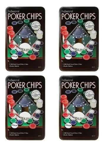 Kit 4 Latas Poker Chips Com 100 Fichas + 1 Ficha Dealer Cada