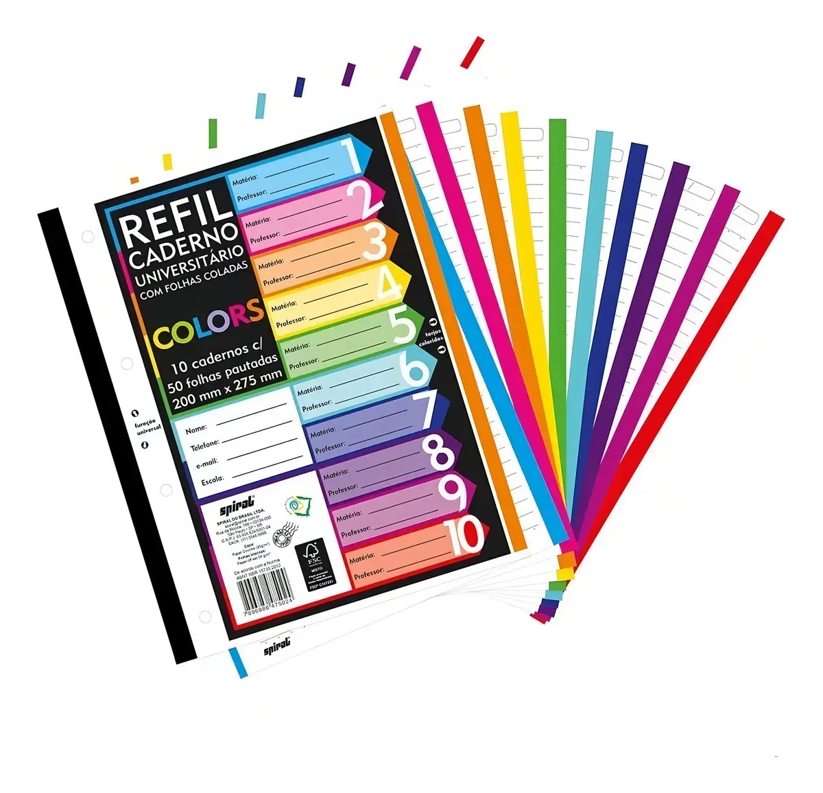 Folha Fichario Spiral Color 50fls