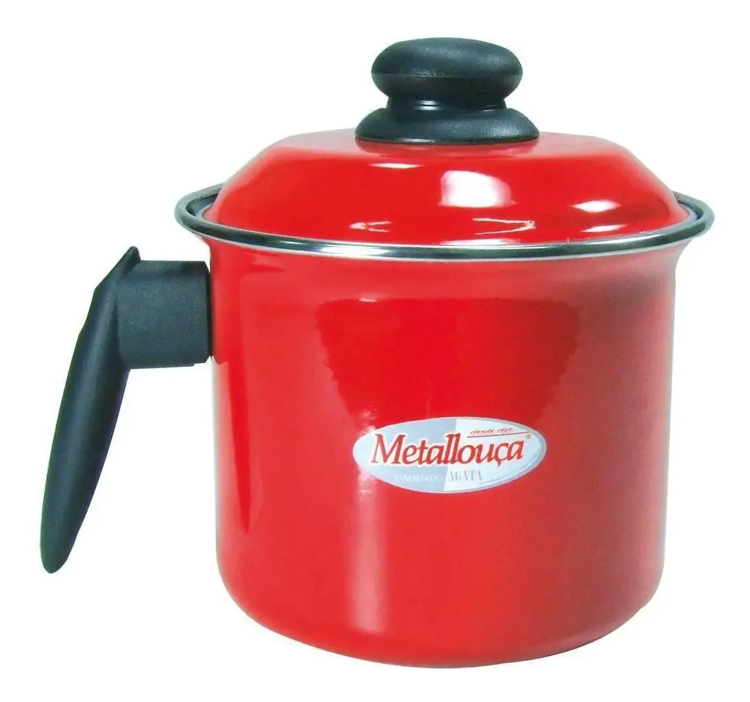 Leiteira Metallouça Aço Esmaltado 1,8L Com Tampa Vermelha 16cm