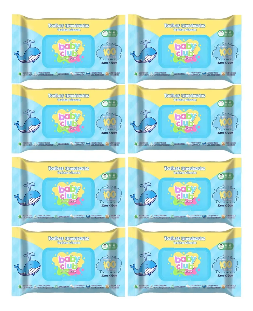 Kit 8 Lenços Umedecidos Turma Do Soninho 100 Folhas Baby Club