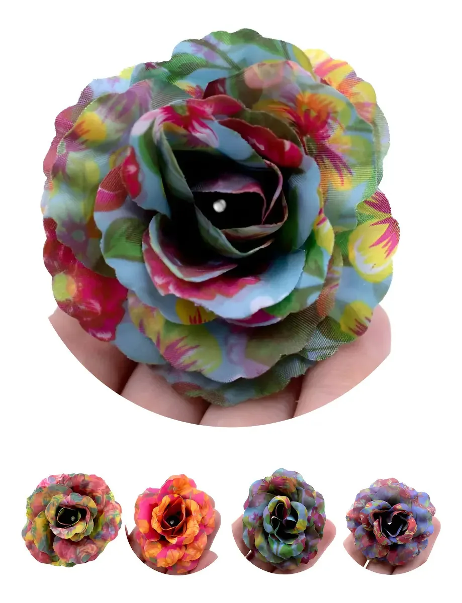 25 Aplique Flor Tecido Estampado Chita 60mm Full Cor Verde Turquesa