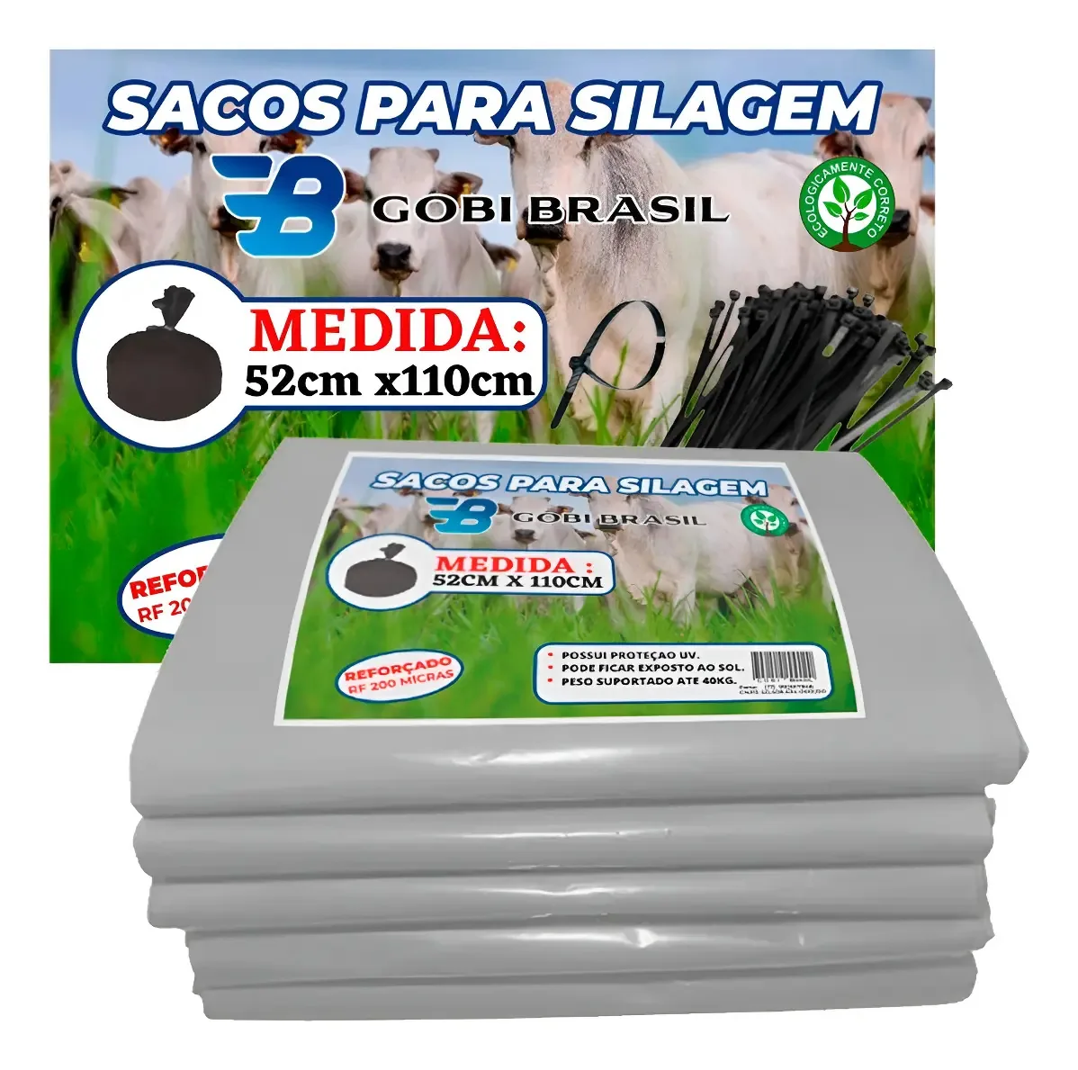 Saco De Silagem 500 Unidades + 500 Abraçadeiras Cor Branca