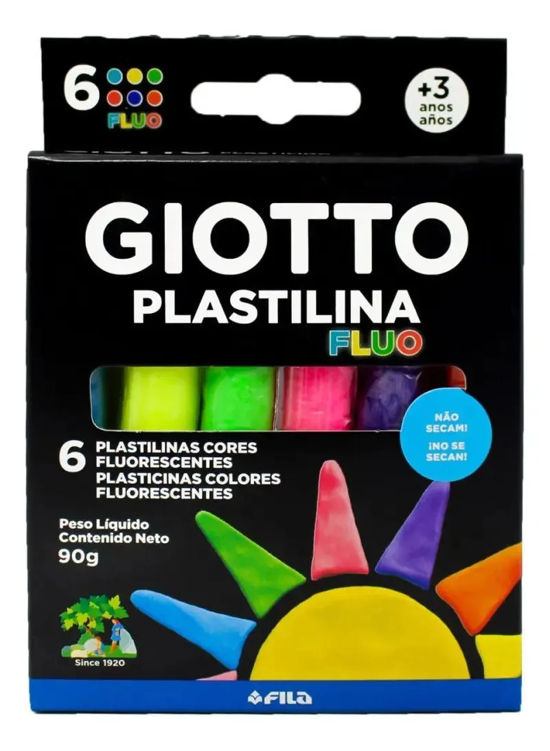 Massa Para Modelar Giotto 6 Cores Plastilina Fluo Fluorescente
