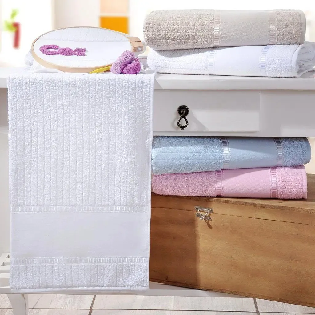 Toalha Rosto Ponto Russo 50x75cm Branco Bene Casa