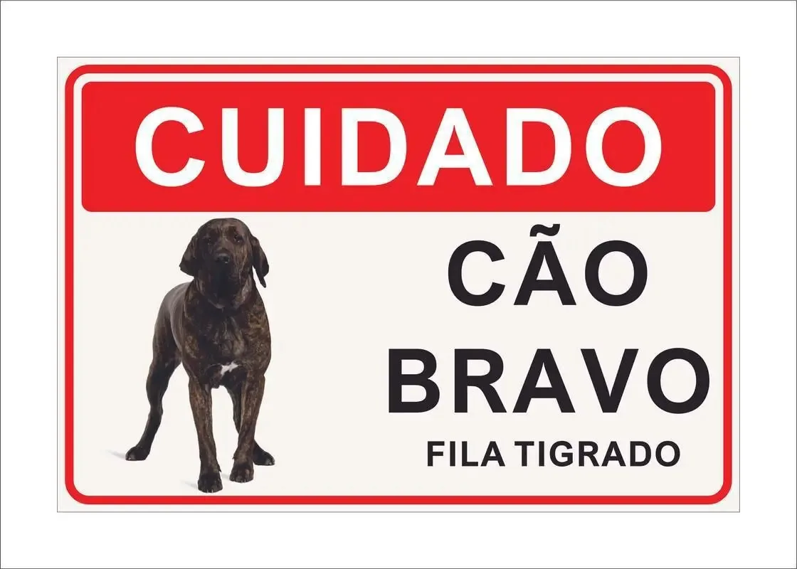 Placa Cuidado Advertência Cão Bravo Fila Tigrado 25x18cm Cor Colorido