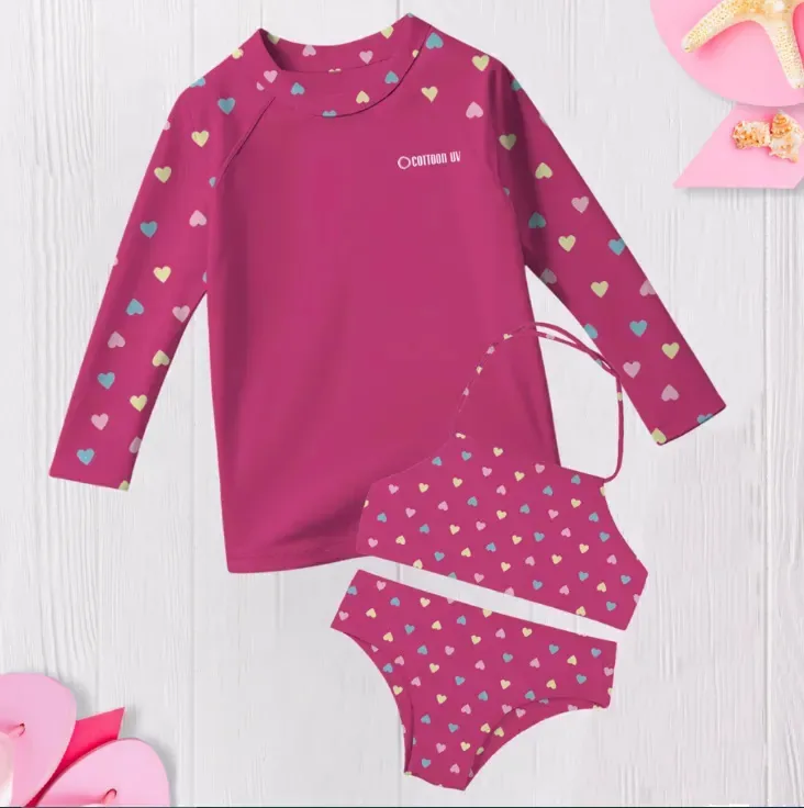 Kit 3 Peças Camisa+biquini Infantil Proteção Uv50+moda Praia Cor Multicolorido Tamanho 10