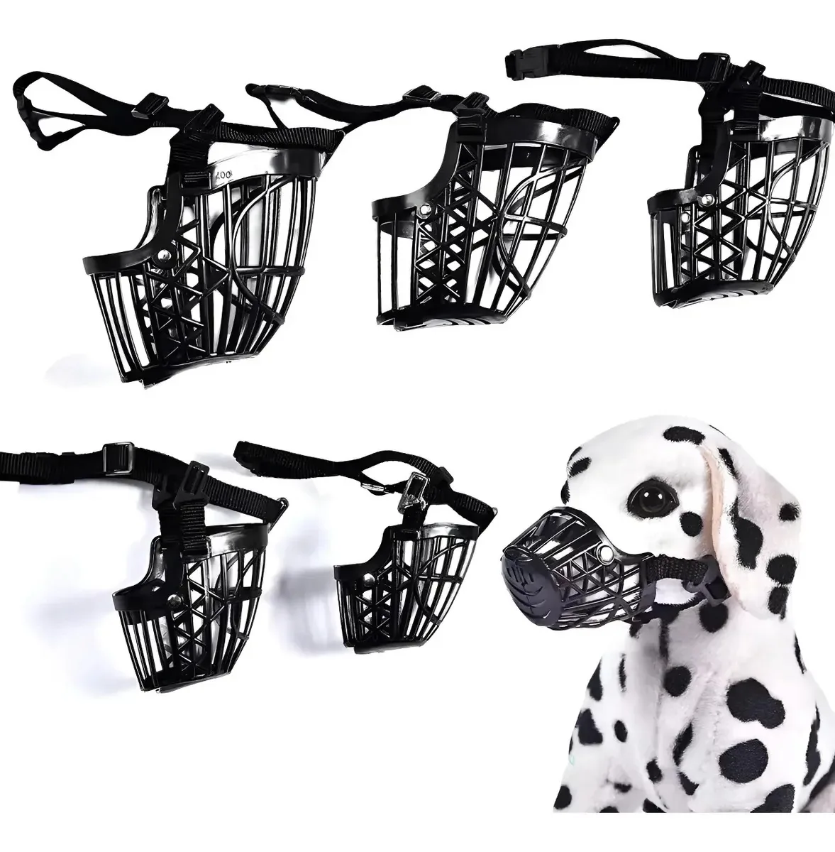 Kit 7 Focinheiras Plástica Ajustável Cachorro Tamanho 1 Ao 7 Cor Preto Tamanho Kit 07 Unidades