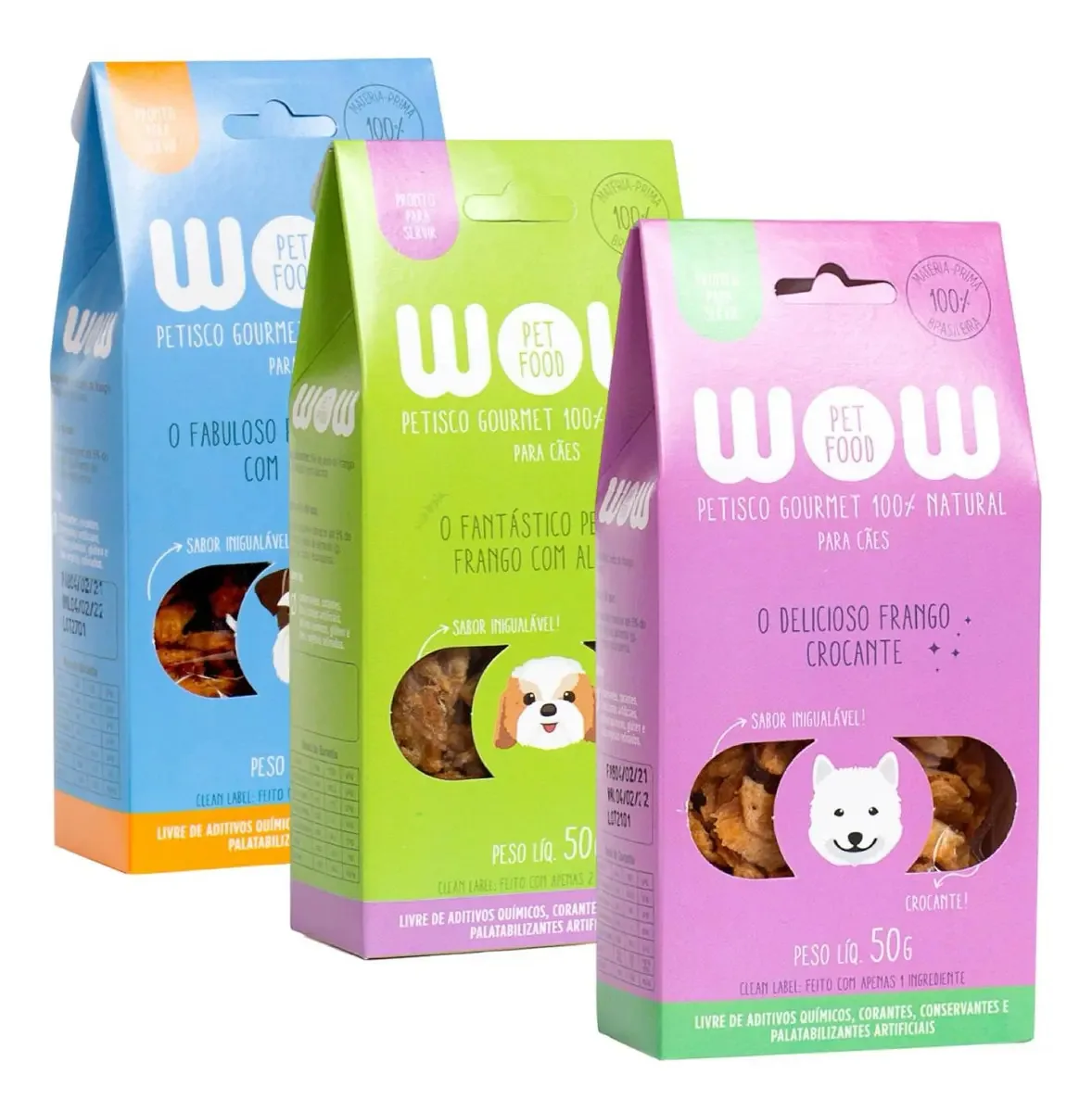 Kit 3 Petiscos Gourmet Cães Natural Wow 100% Sabores