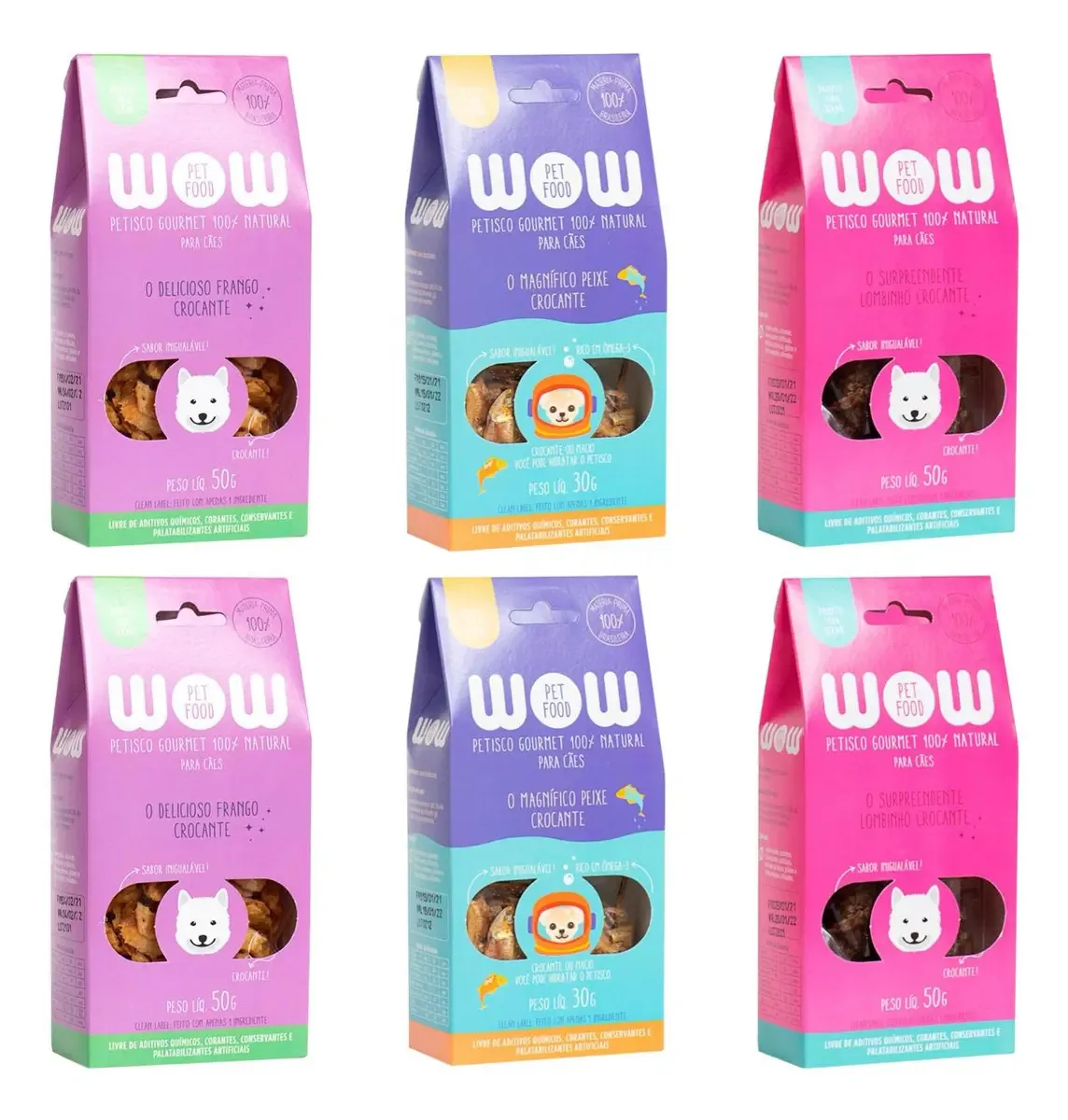 Kit 6 Petiscos Gourmet Cães Natural Wow 100% Sabores