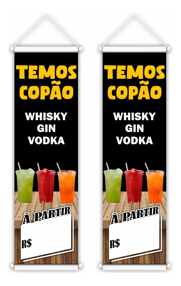 Kit 2 Banner Faixa Placa Temos Copão Drink Gin Vodka