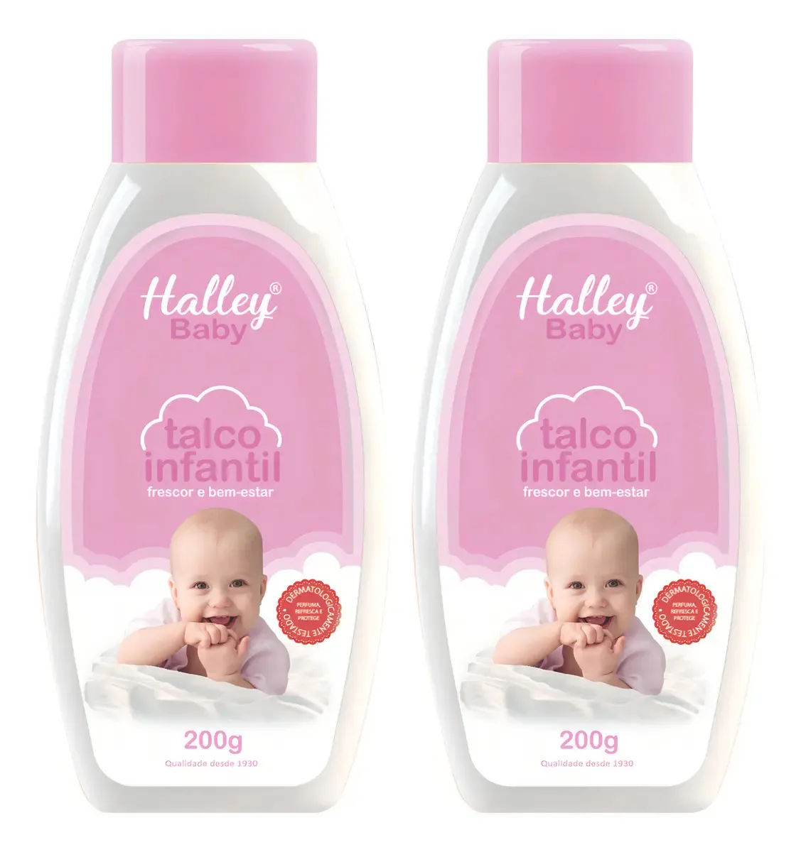 2 Talco Infantil Rosa Halley Baby 200g - Cheirinho De Bebê
