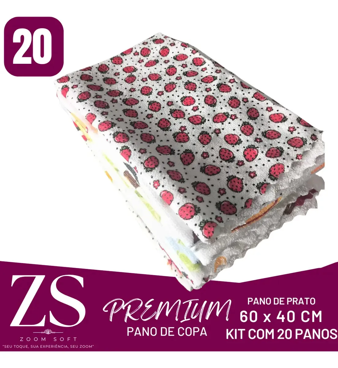 Kit 20 Panos de Copa Felpudos Premium Zoom Soft, Estampados para Cozinha