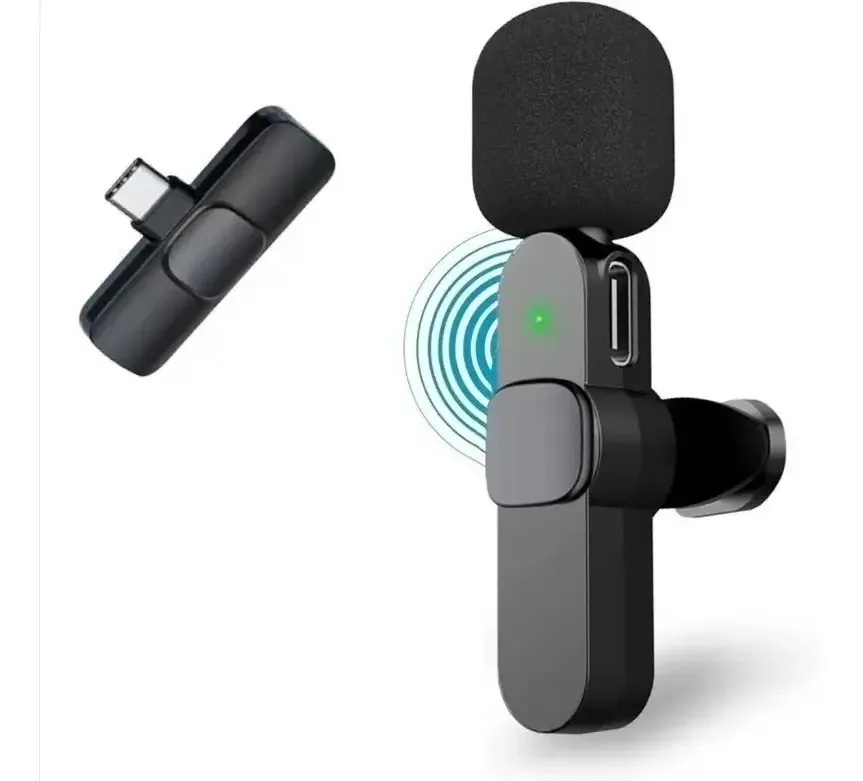 Microfone Sem Fio Lapela K9 Type C Preto Com 2 Microfones