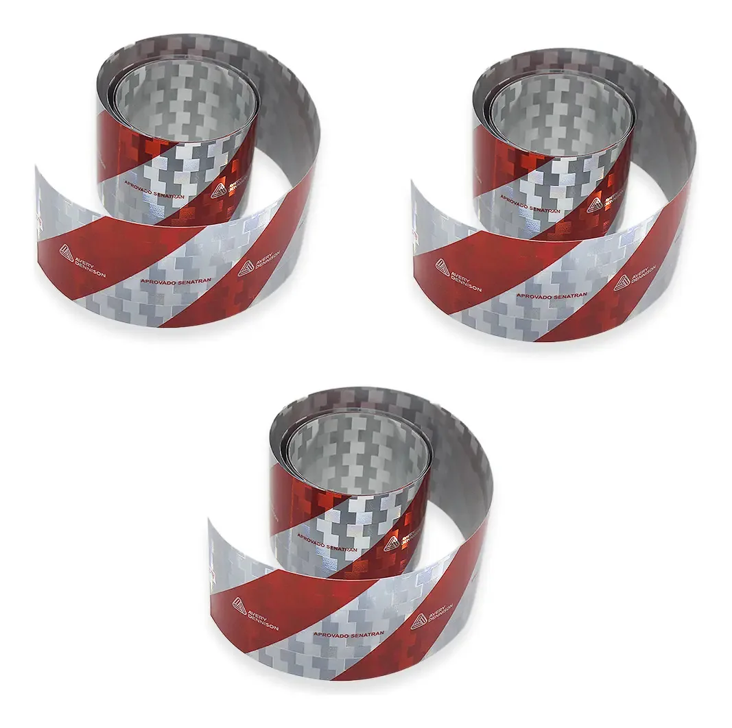 Kit 3 Faixas Refletivas Parachoque Avery Vermelha Prata 10cm X 2.4m