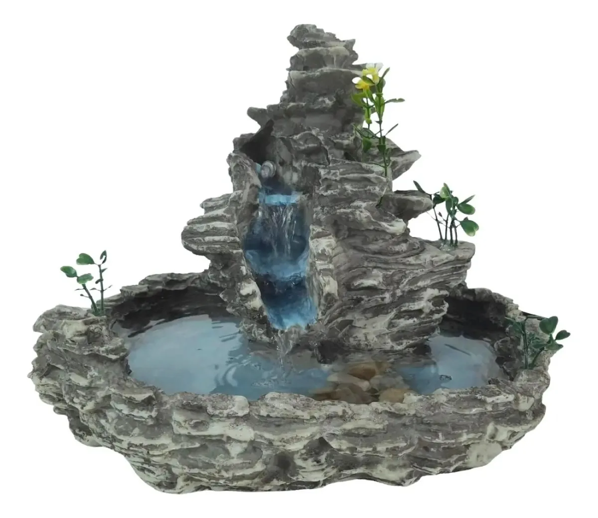 Fonte De Água Imita Pedra Cinza Cascata Resina