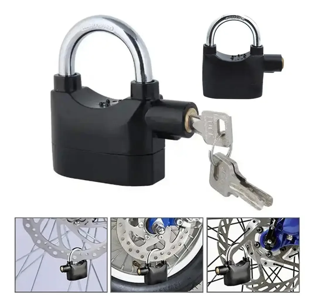 Cadeado Para Moto Bicicleta Bike Com Alarme Sonoro Anti-furto Tranca Com 3 Chaves E Bateria A Prova D'agua