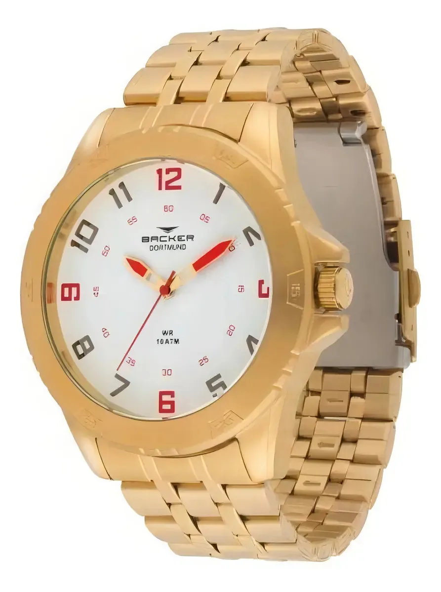 Relógios Grandes Masculinos Backer Dourado Cor do fundo Branco