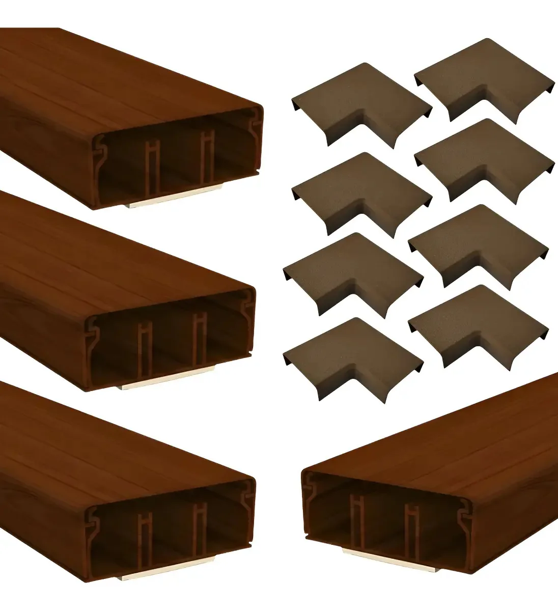 4x Perfil 50x20mm Mogno Durin 2 Metros + 8 Cotovelos Planos