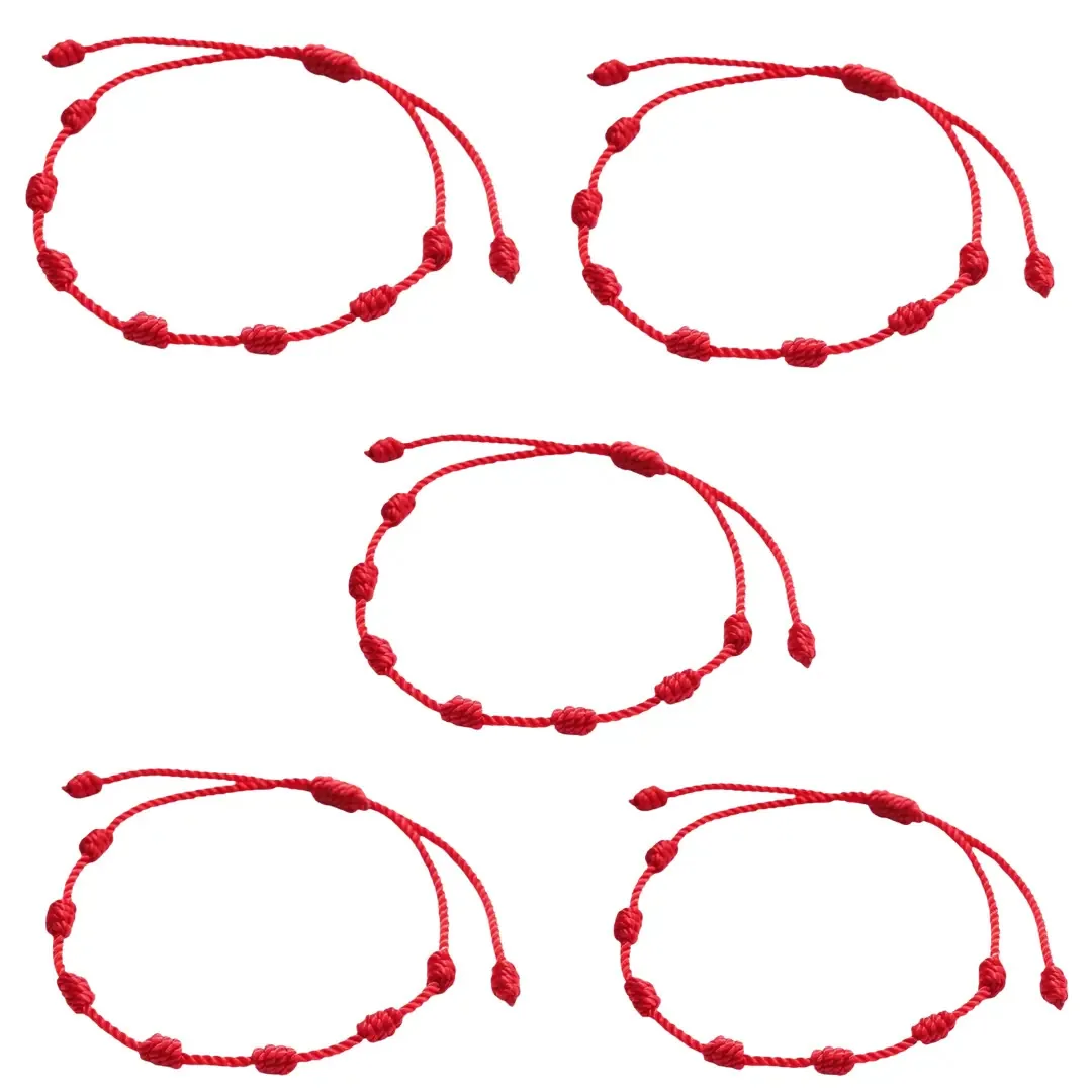 Kit 5 Pulseiras Vermelhas 7 Nós Mindful Art Para Proteção Energia Positiva Contra Mal Olhado Equilíbrio Kabbalah Unissex Presente
