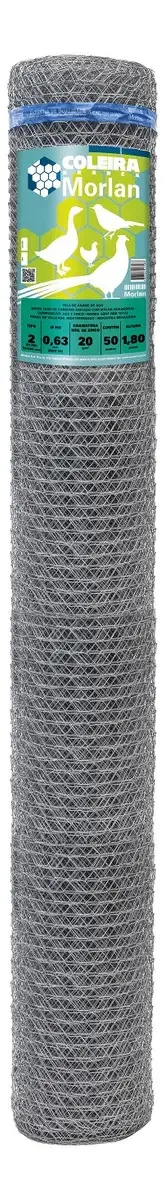 Tela Galinheiro 2 23x1,80x50m Coleira Branca Morlan Aço cor Cinza