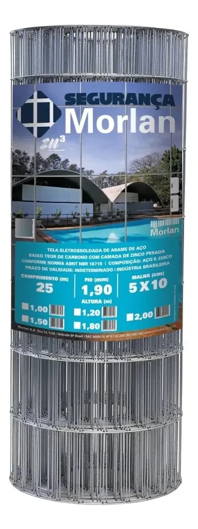 Tela Soldada P/ Alambrado Morlan Galvanizada 1,90mm 1,80x25m