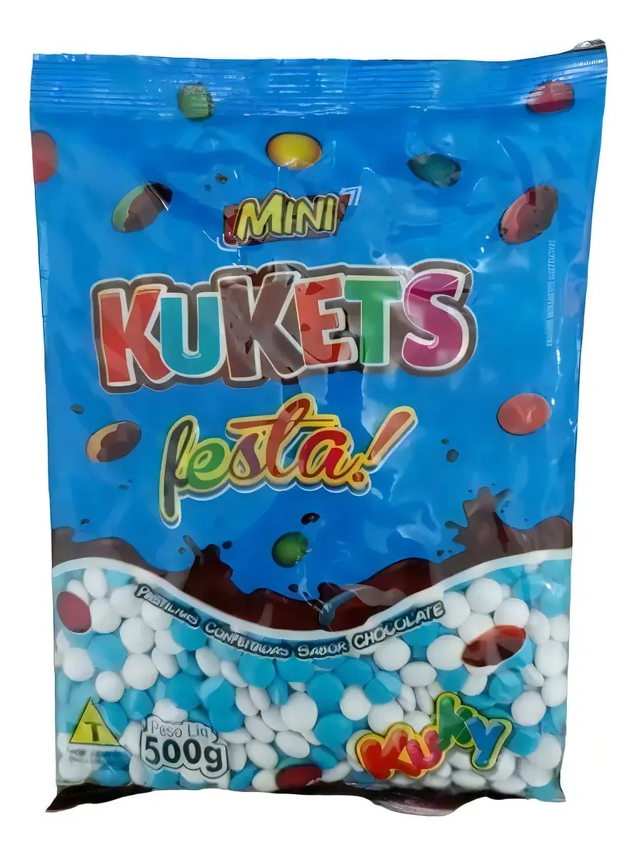 Pastilhas Confete Chocolate Kuky Azul E Branco Pacote 500g