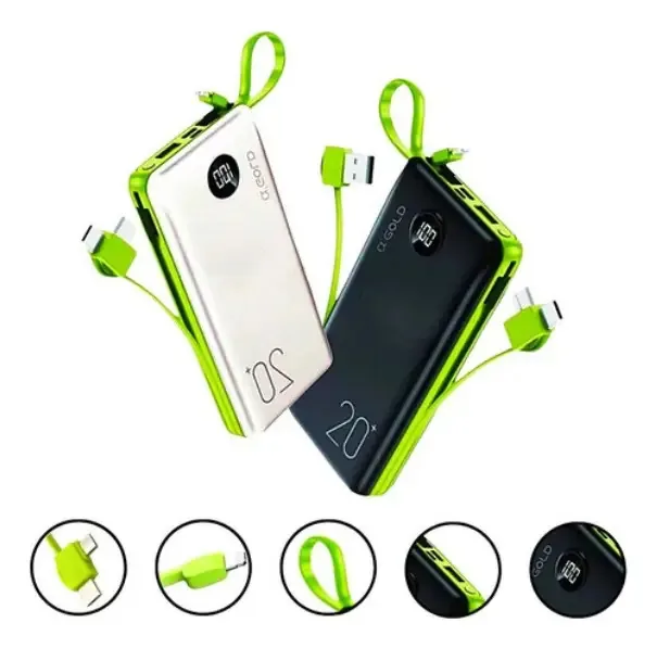 Carregador Portatil Turbo Power Bank 20.000 Mah Cor Preto/verde
