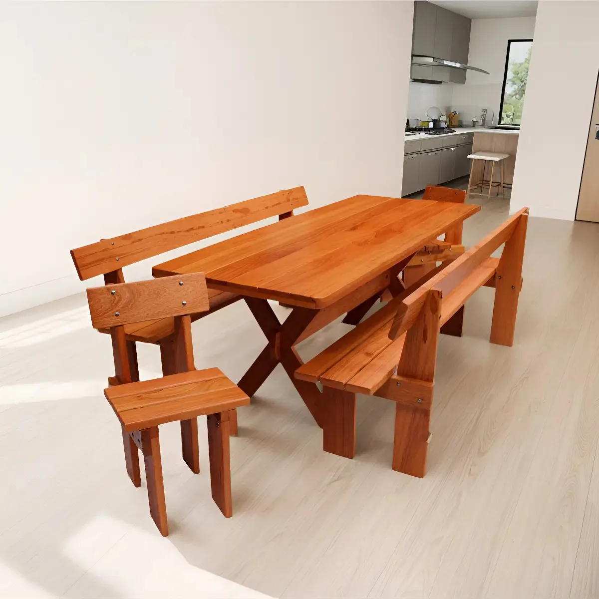 Mesa Para Churrasco Bancos E Cadeiras Madeira Lei Rúsica