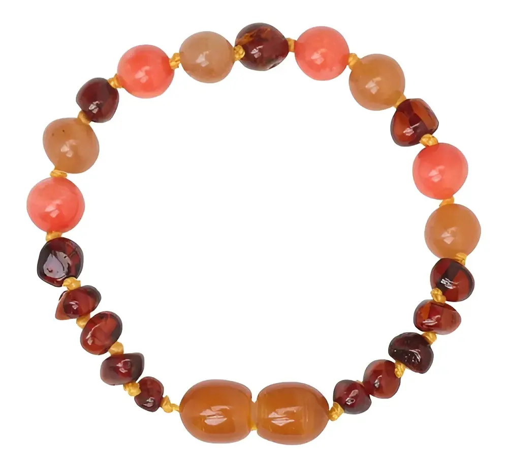 Pulseira Âmbar Barroco Conhaque 14cm Alívio Dentição Bebê - Ambar