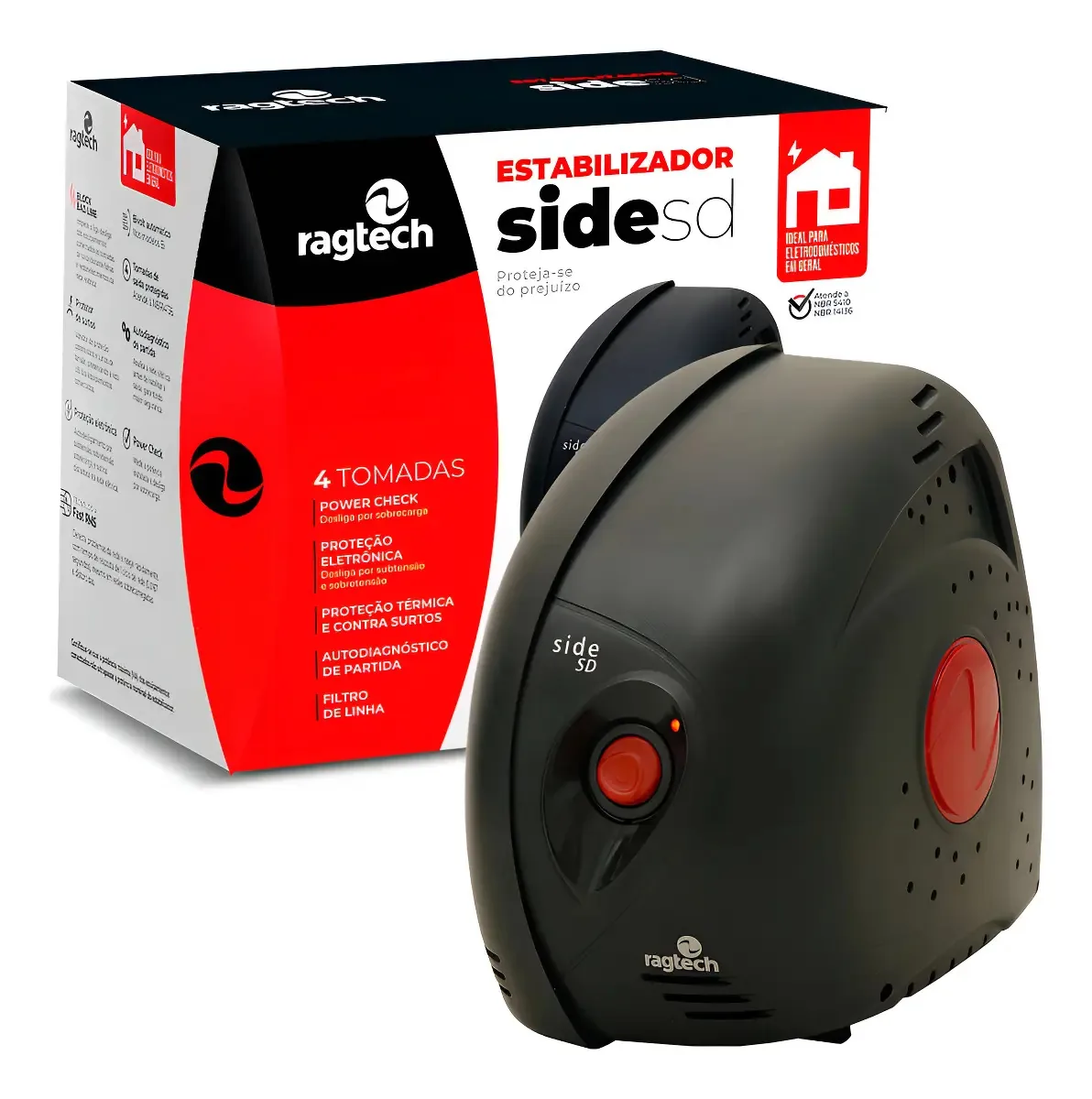 Estabilizador Ragtech Side SD 300VA Bivolt com 4 Tomadas e LED