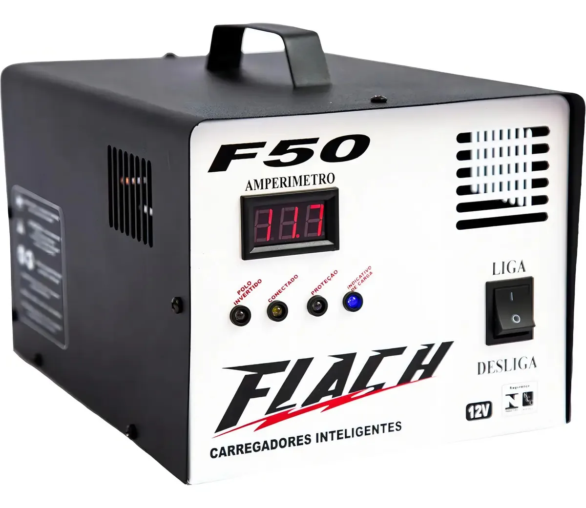 Carregador de Bateria Automotiva 12V 50A Bivolt Flach F50 Auxiliar Partida
