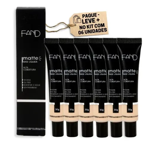 Kit 6 Bases Liquidas Fand Matte Vegana 1.75/2/4/6/8 E 9 Tom Bege