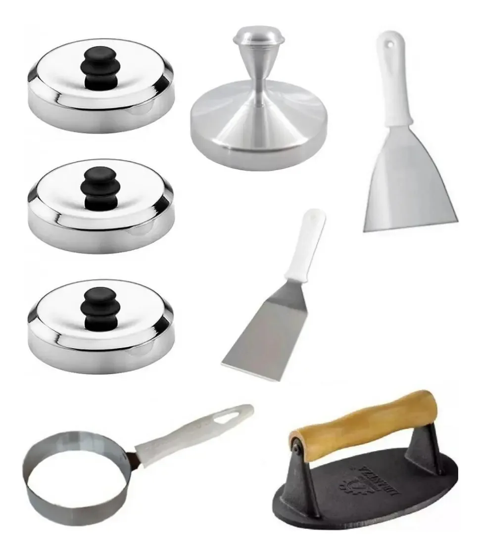 Kit Modelador Hambúrguer Espátulas Amassador Prensador