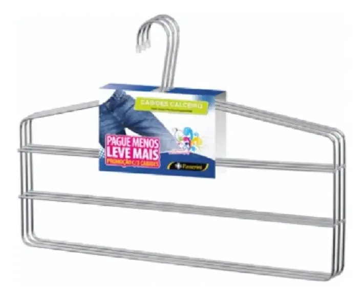 Kit Com 3 Cabides Para Calças Organizador Cromado Passerini